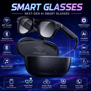 32G Memory 800W 4K Camera Smart Glasses